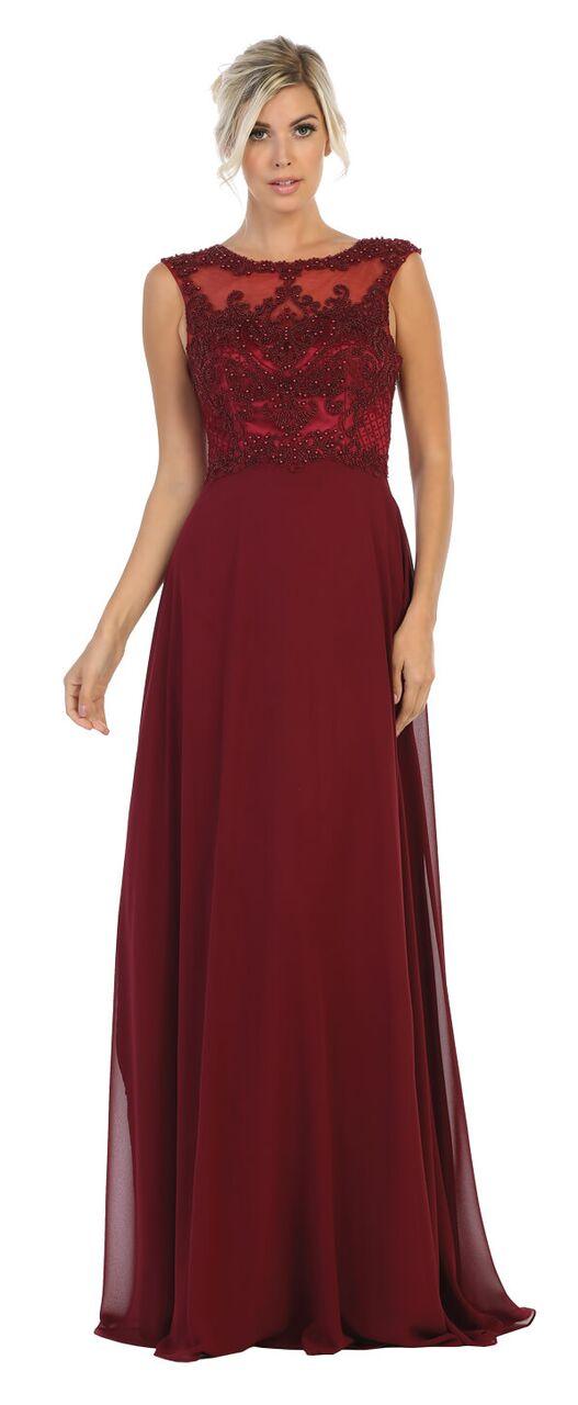 Long Chiffon Cap Sleeve Plus Size Formal Prom Dress - The Dress Outlet May Queen