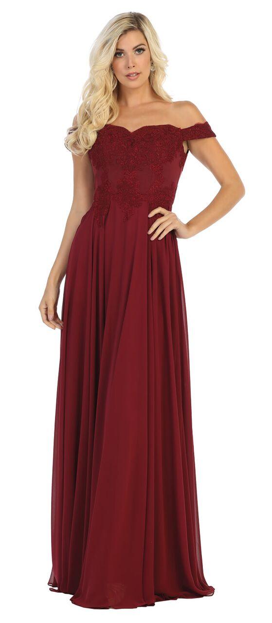 Long Chiffon Off The Shoulder Plus Size Formal Prom Dress - The Dress Outlet May Queen