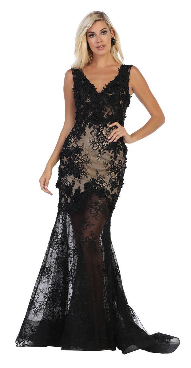 Long Couture Prom Dress Illusion Skirt Train - The Dress Outlet May Queen