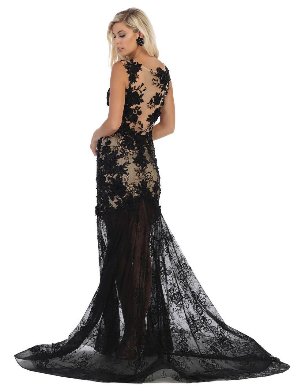 Long Couture Prom Dress Illusion Skirt Train - The Dress Outlet May Queen
