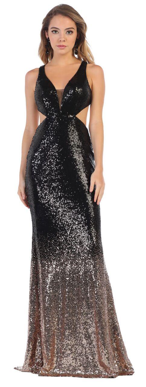 Long Cutout Sexy Fully Sequins Prom Dress - The Dress Outlet May Queen