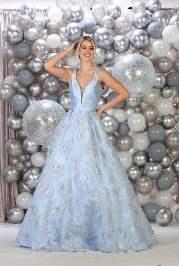 Long Deep V Bodice Formal Prom Dress Ball Gown