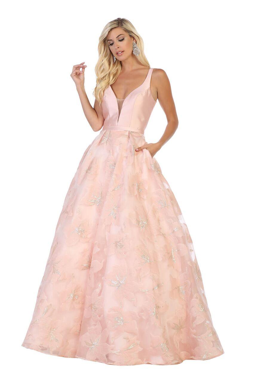 Long Deep V Bodice Formal Prom Dress Ball Gown - The Dress Outlet May Queen
