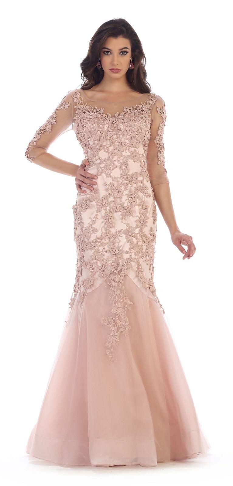 Long Dress Formal Mother of the Bride with Sleeves - The Dress Outlet May Queen