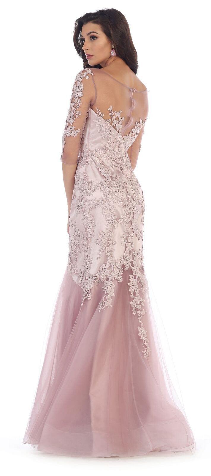 Long Dress Formal Mother of the Bride with Sleeves - The Dress Outlet May Queen