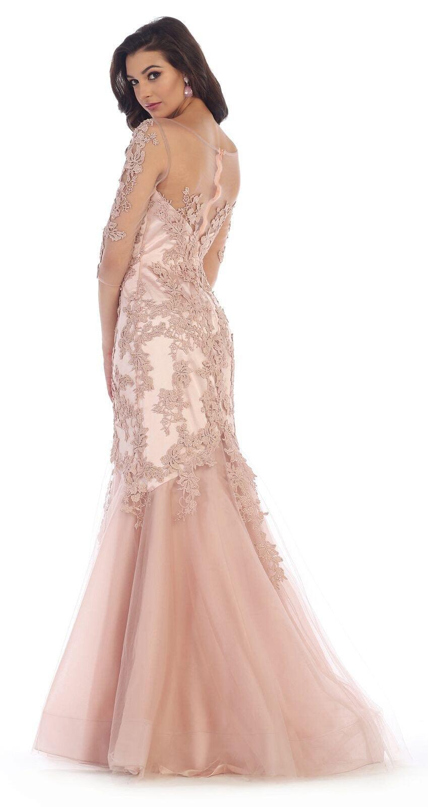 Long Dress Formal Mother of the Bride with Sleeves - The Dress Outlet May Queen