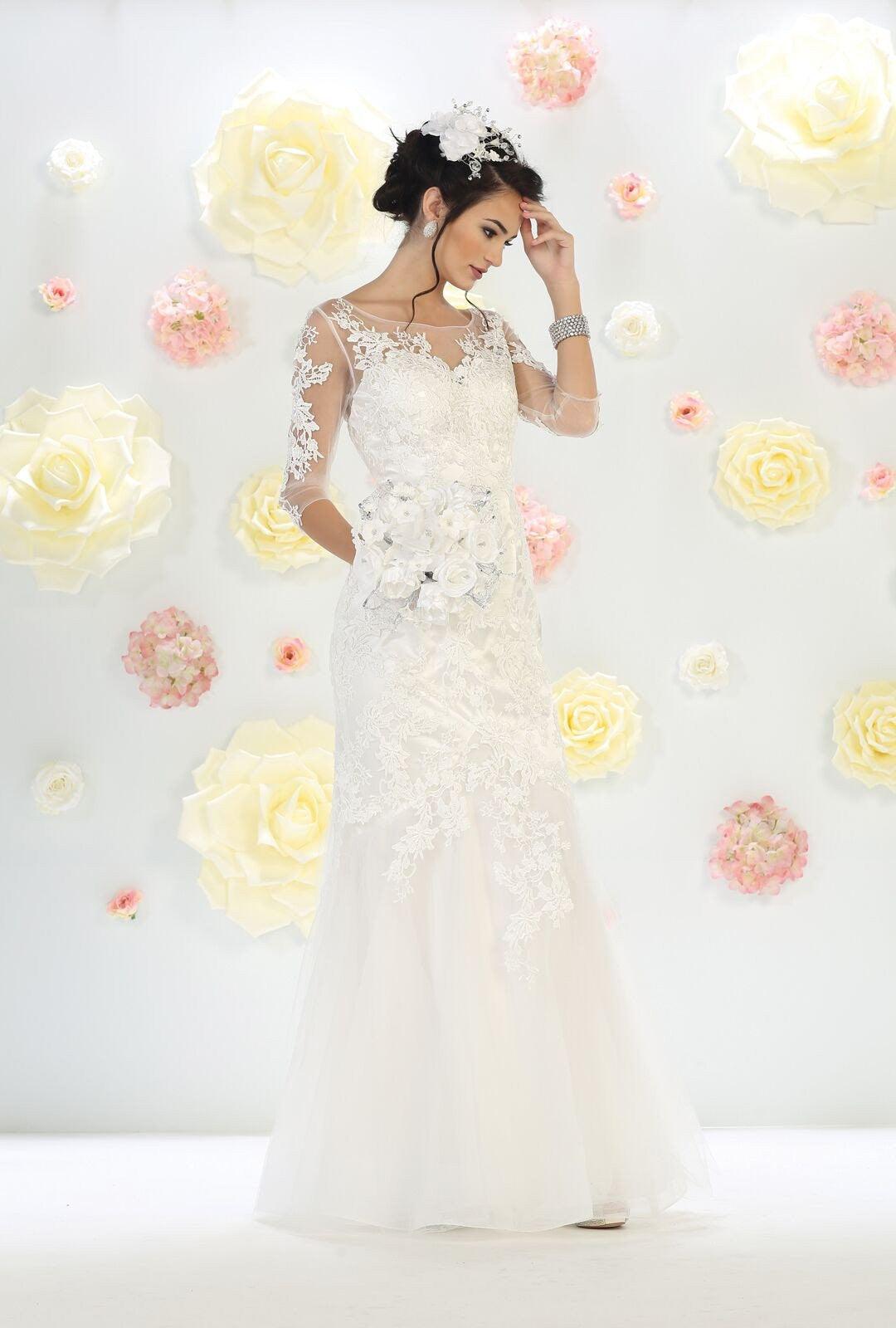 Long Dress Formal Mother of the Bride with Sleeves - The Dress Outlet May Queen