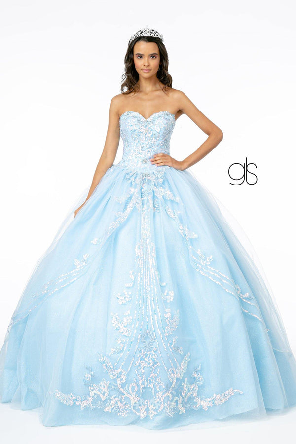 Long Embellished Glitter Mesh Quinceanera Dress