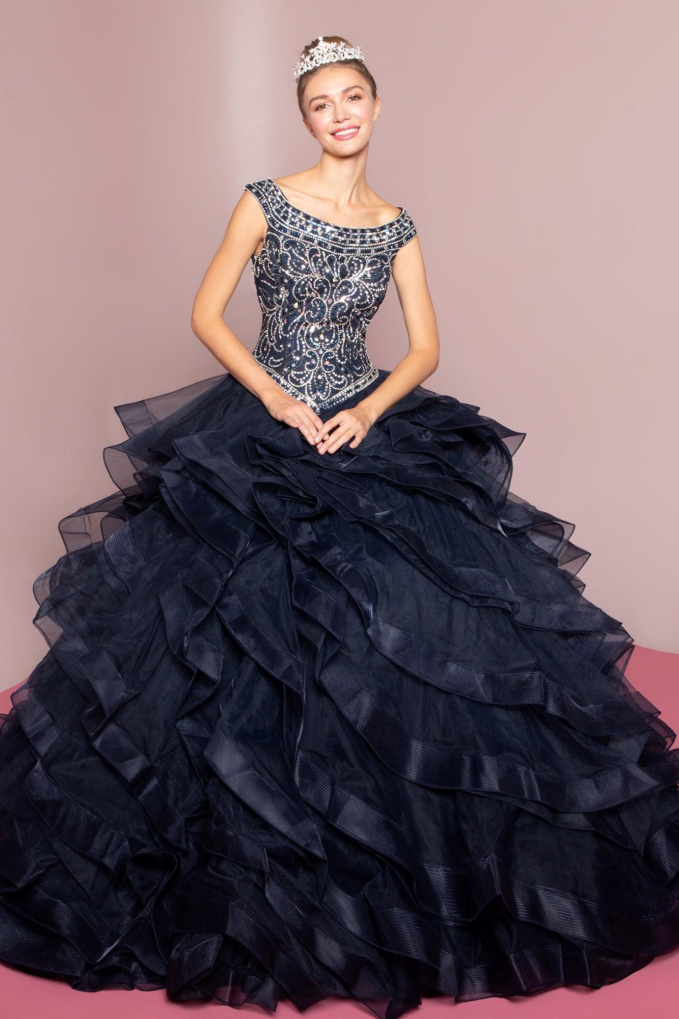 navy blue quince dresses GLS Long Embellished Quinceanera Dress - Navy - Size 2XL