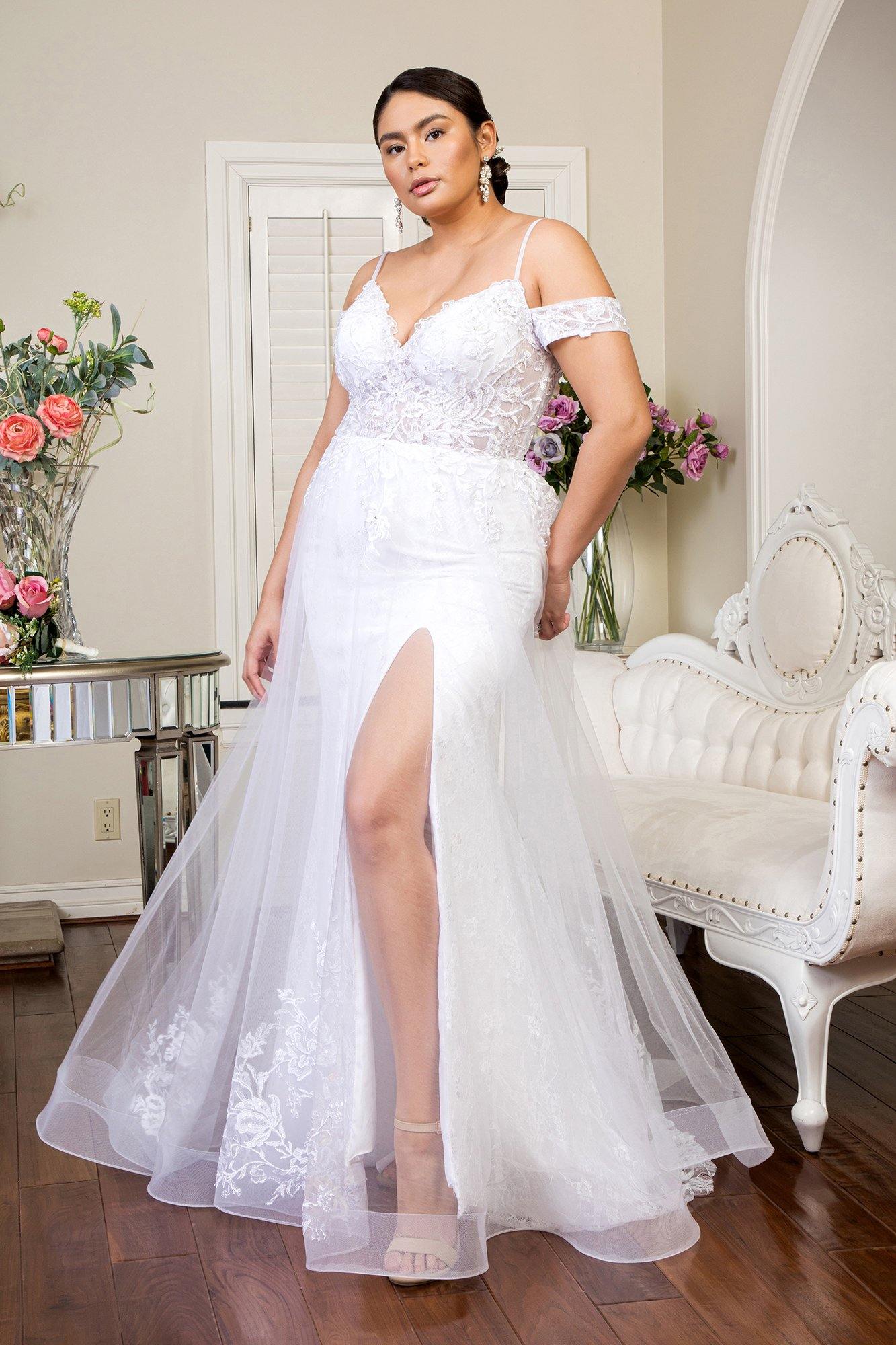 Long Off Shoulder Lace Wedding Gown - White / XL Long Off Shoulder Lace Wedding Gown - White / XL