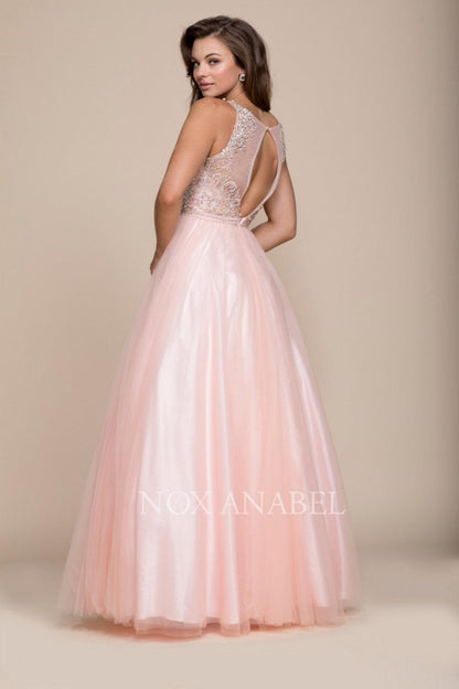 Long Evening Dress Formal Prom Gown Bashful Pink - The Dress Outlet Nox Anabel
