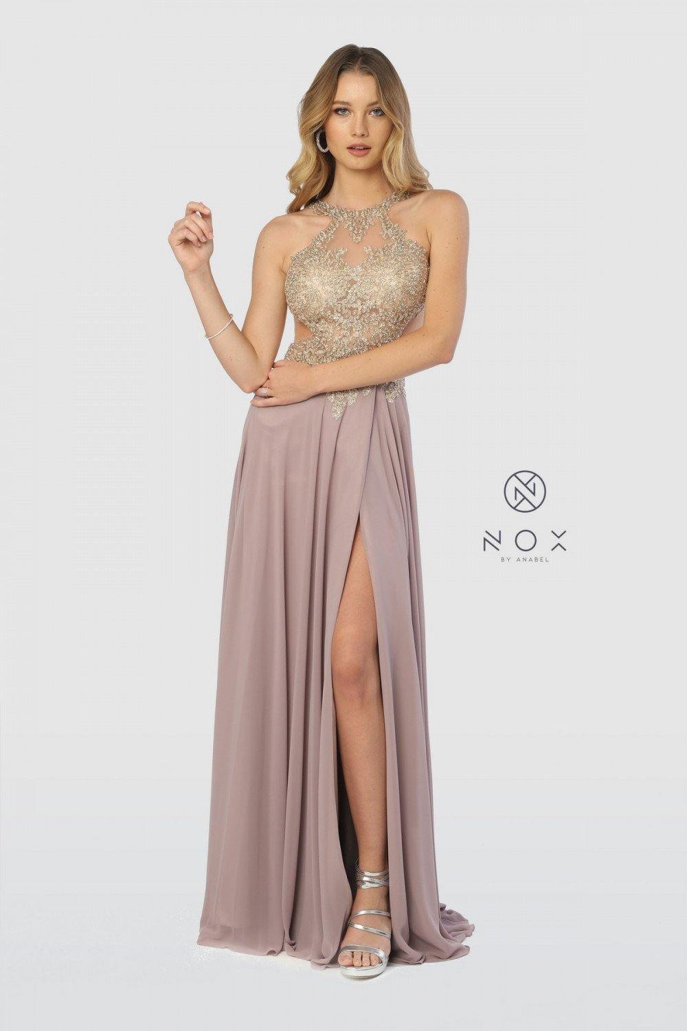 Long Evening Gown Open Back Prom Dress Tan Gold | The Dress Outlet Long Evening Gown Open Back Prom Dress Tan Gold | The Dress Outlet