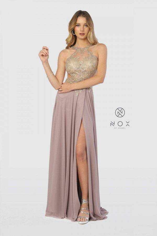 tan prom dress Long Evening Gown Open Back Prom Dress Tan Gold