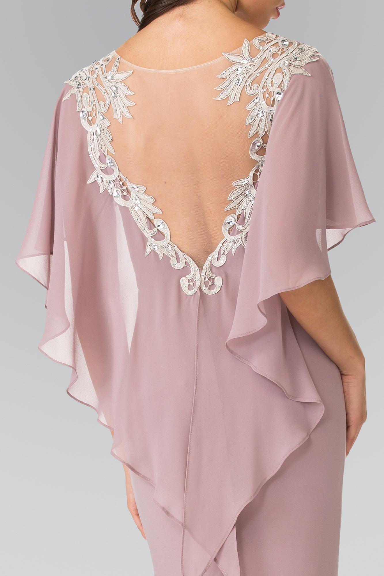 Long Evening Gown Prom Cape Sleeves Dress