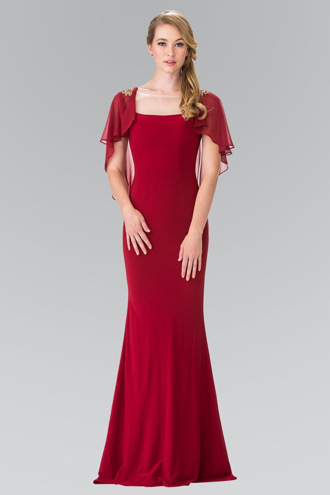 Long Evening Gown Prom Cape Sleeves Dress - The Dress Outlet Elizabeth K