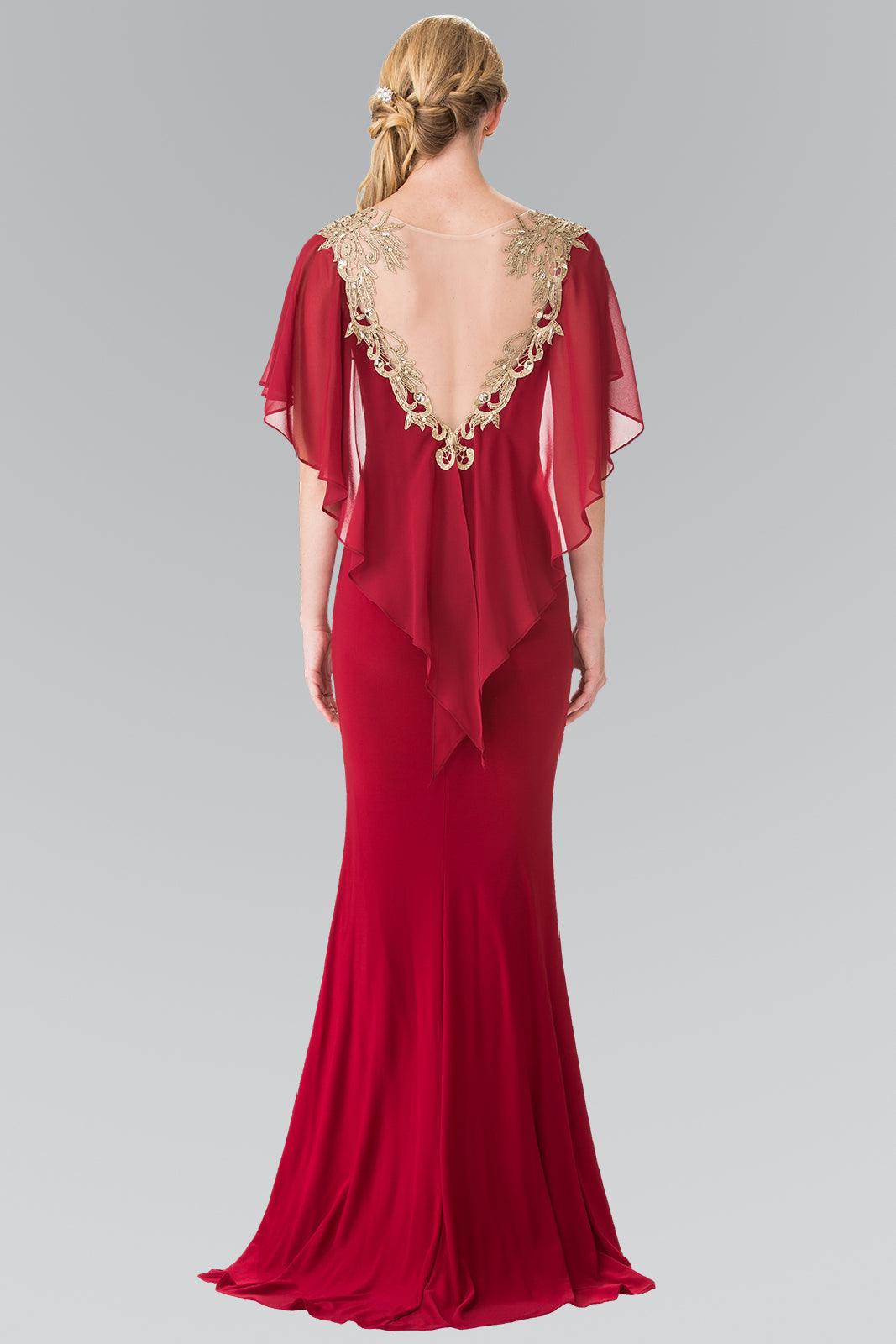 Long Evening Gown Prom Cape Sleeves Dress