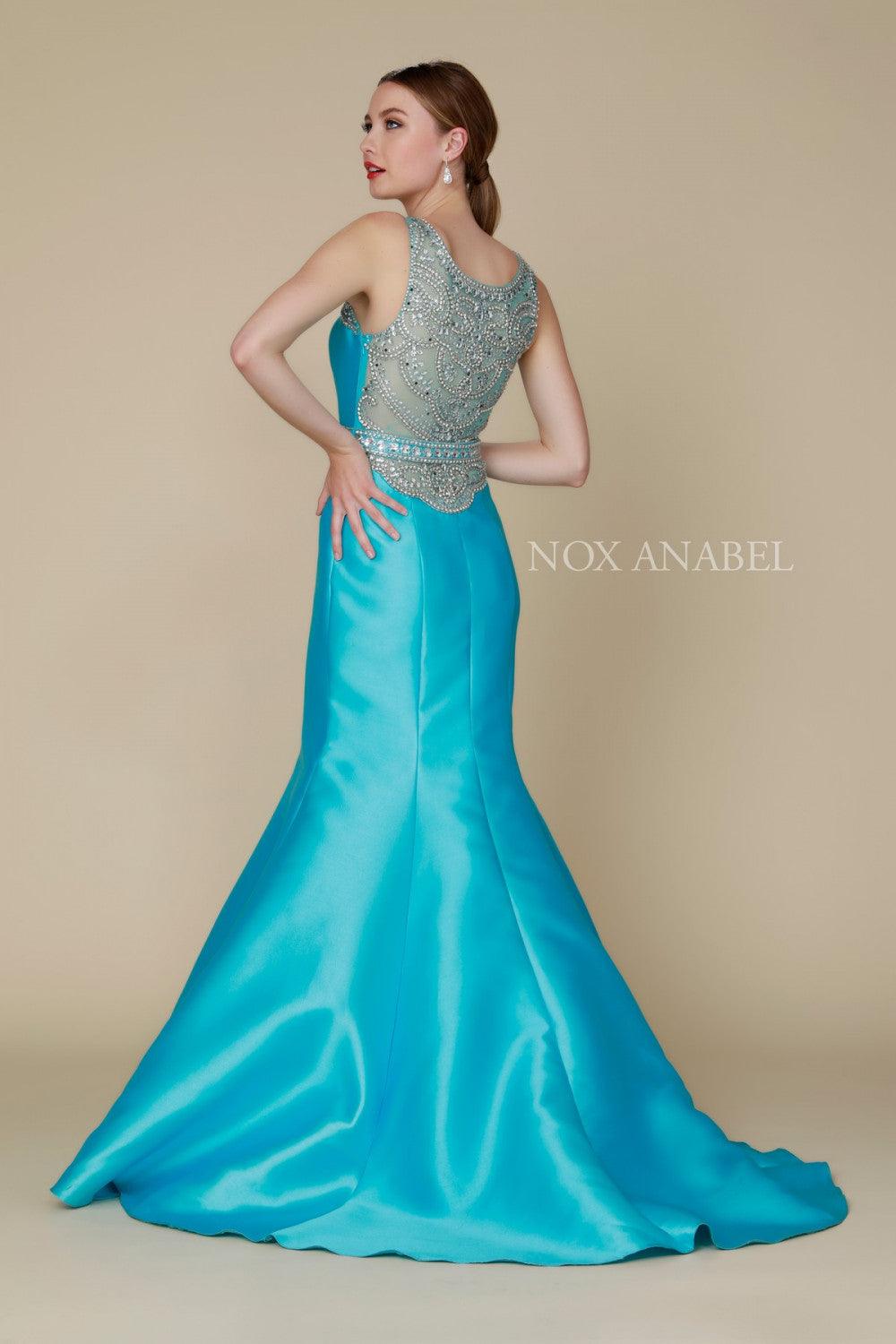 Long Evening Gown Prom Dress Beaded Back - The Dress Outlet Nox Anabel