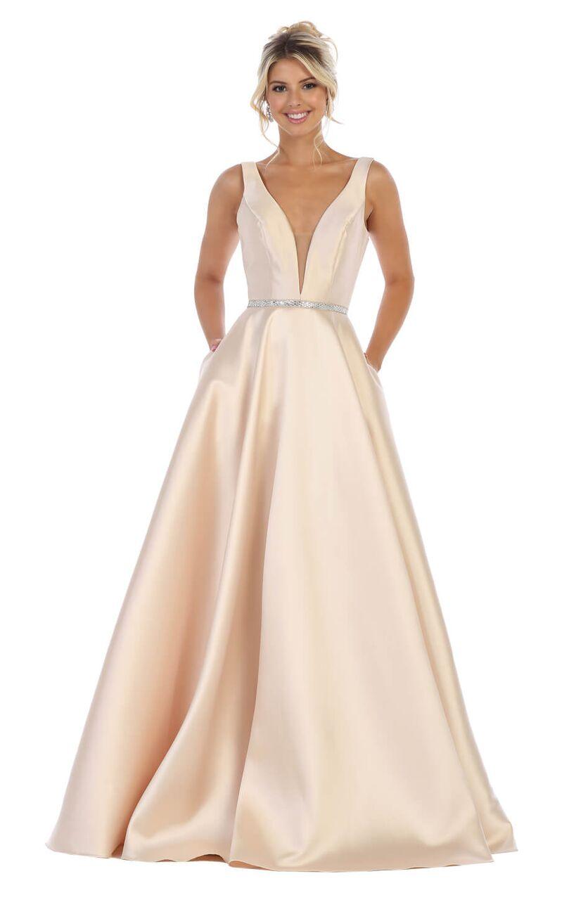 Long Evening Gown Prom Dress with Pockets - The Dress Outlet May Queen