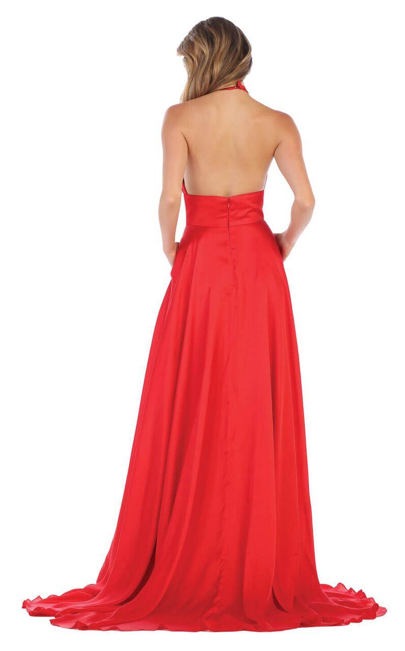 Long Evening Halter Satin Skirt Prom Dress - The Dress Outlet May Queen