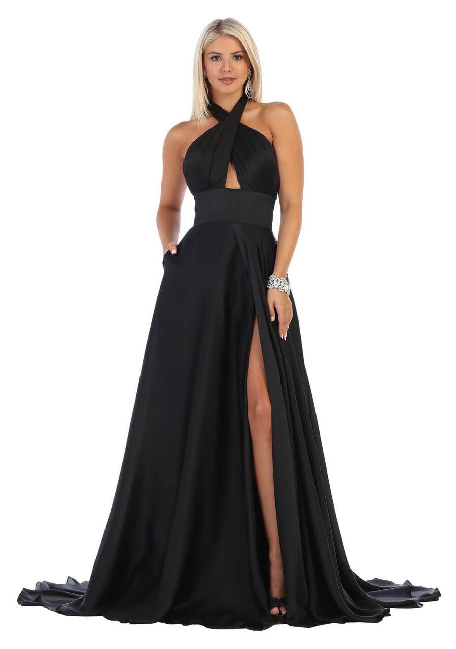 Long Evening Halter Satin Skirt Prom Dress - The Dress Outlet May Queen