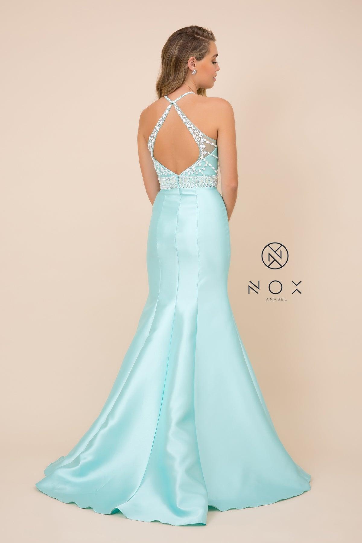 Long Fitted Formal Open Back Mermaid Prom Dress - The Dress Outlet Nox Anabel