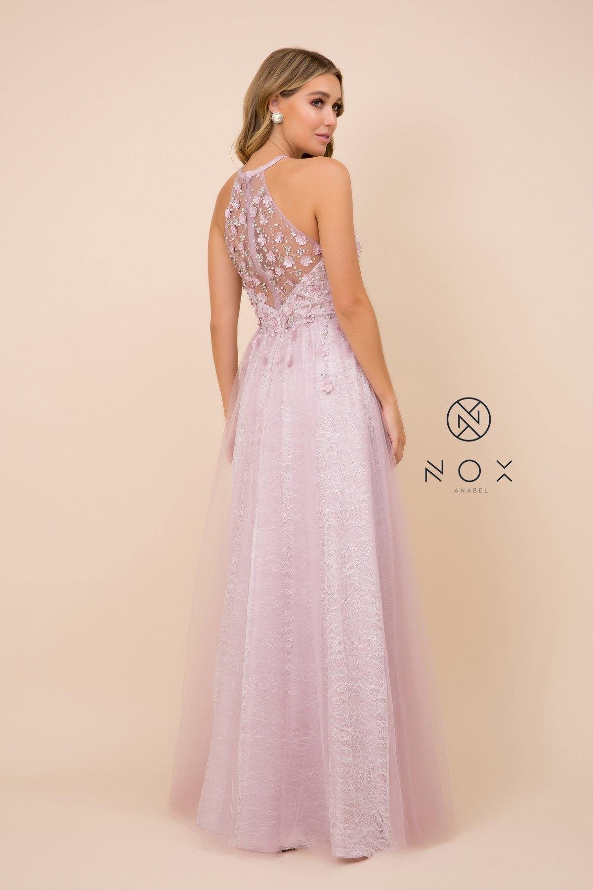 Long Floral Applique Prom Dress Evening Gown
