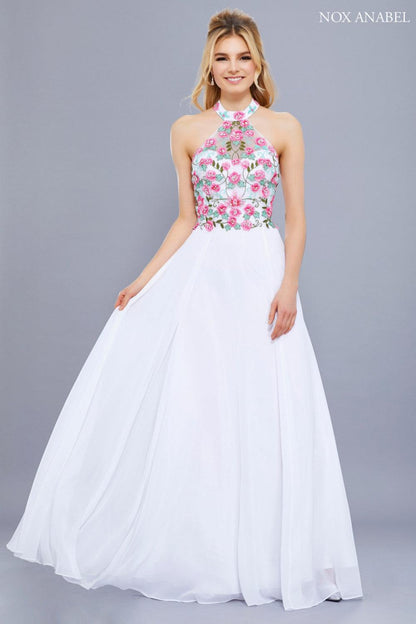 Long Floral Bodice Prom Dress Formal Evening Gown - The Dress Outlet Nox Anabel