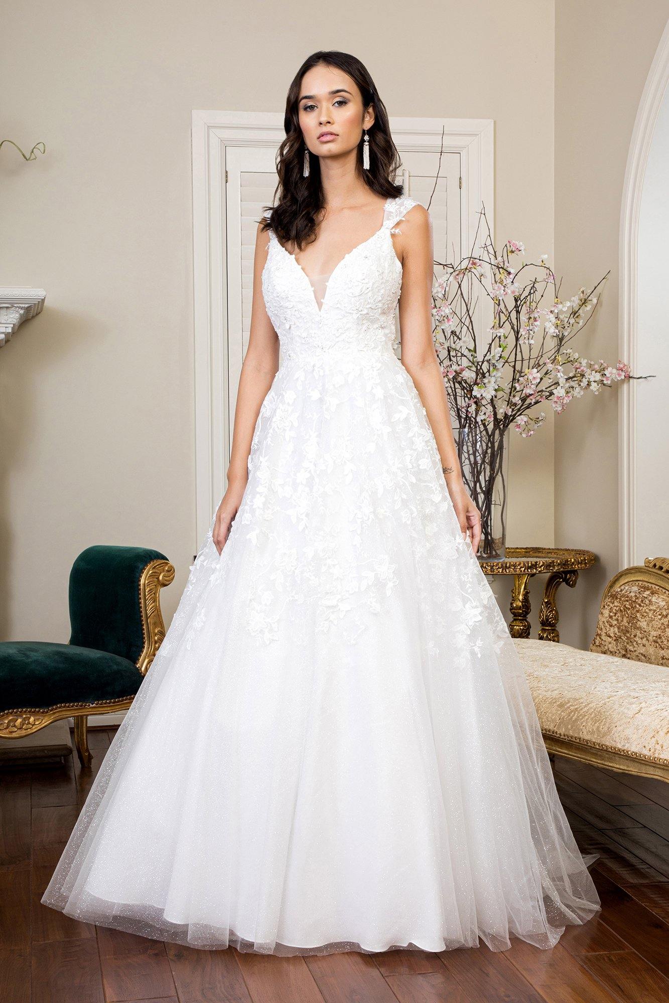 Long Floral Cap Sleeve Glitter Mesh Wedding Gown | The Dress Outlet Long Floral Cap Sleeve Glitter Mesh Wedding Gown | The Dress Outlet