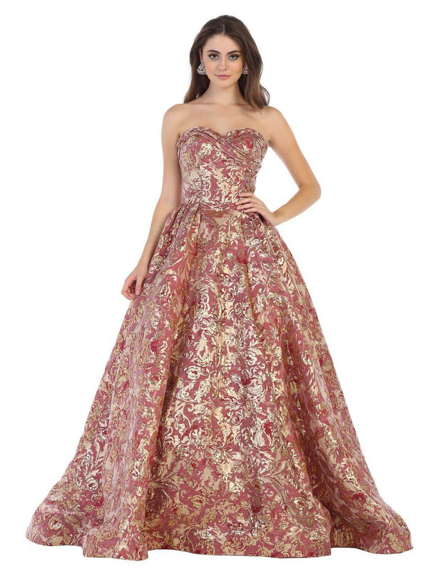 Long Floral Formal Prom Evening Ball Gown