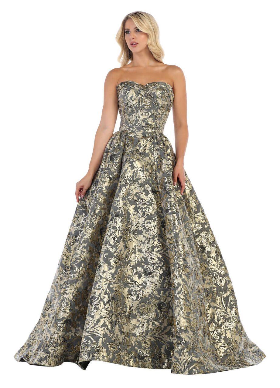 Long Floral Formal Prom Evening Ball Gown - The Dress Outlet May Queen