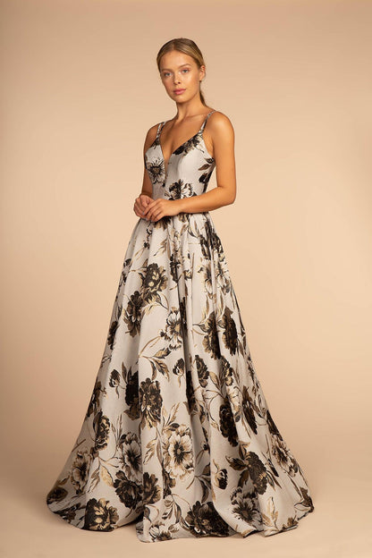 Long Floral Print Formal Prom Ball Gown - The Dress Outlet Elizabeth K