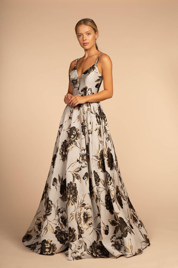 Long Floral Print Formal Prom Ball Gown