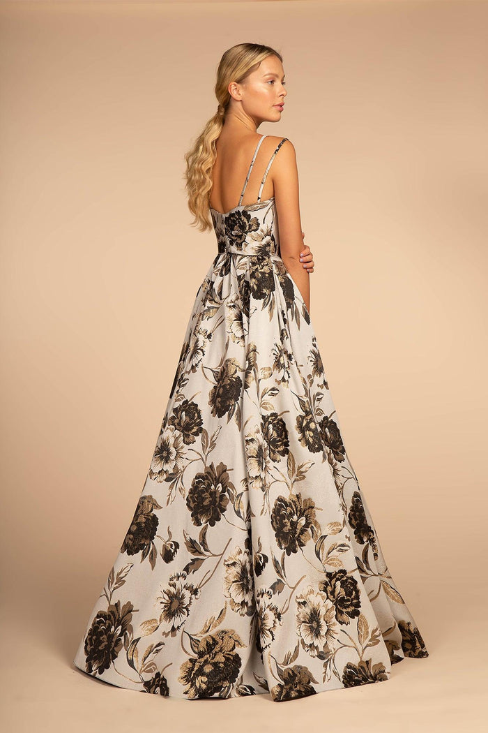 Long Floral Print Formal Prom Ball Gown - The Dress Outlet Elizabeth K