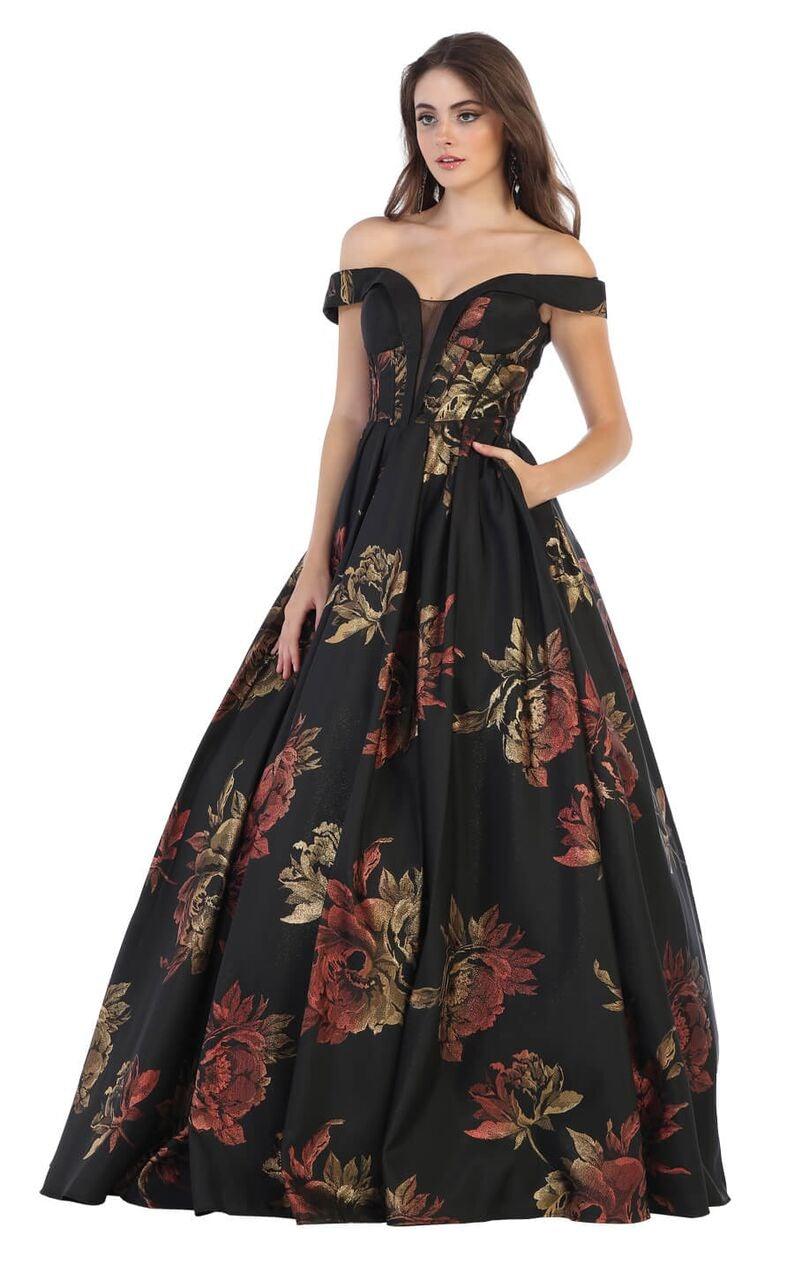 Long Floral Print Plus Size Prom Formal Ball Gown - The Dress Outlet May Queen