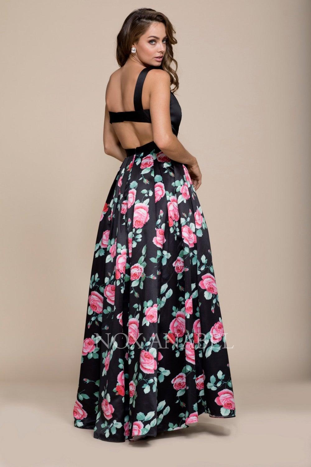 Long Floral Print Skirt Prom Dress Evening Gown - The Dress Outlet Nox Anabel