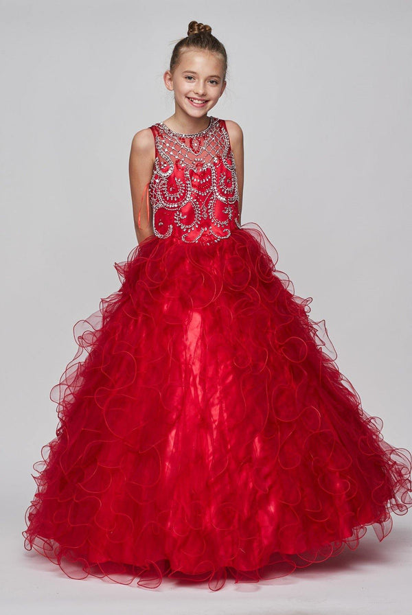 Long Flower Girl Dress Beaded Layered Organza Gown