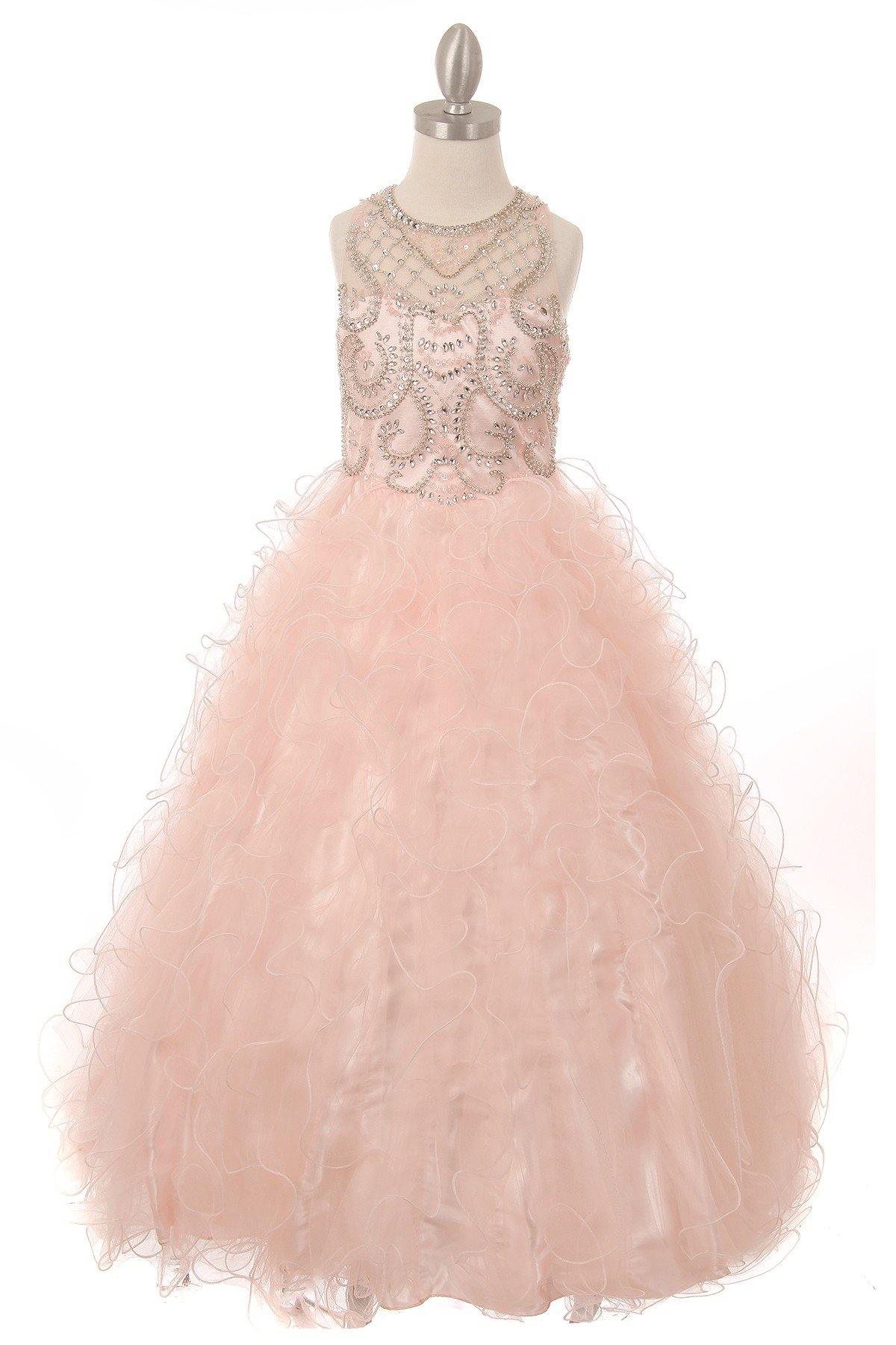 Long Flower Girl Dress Beaded Layered Organza Gown