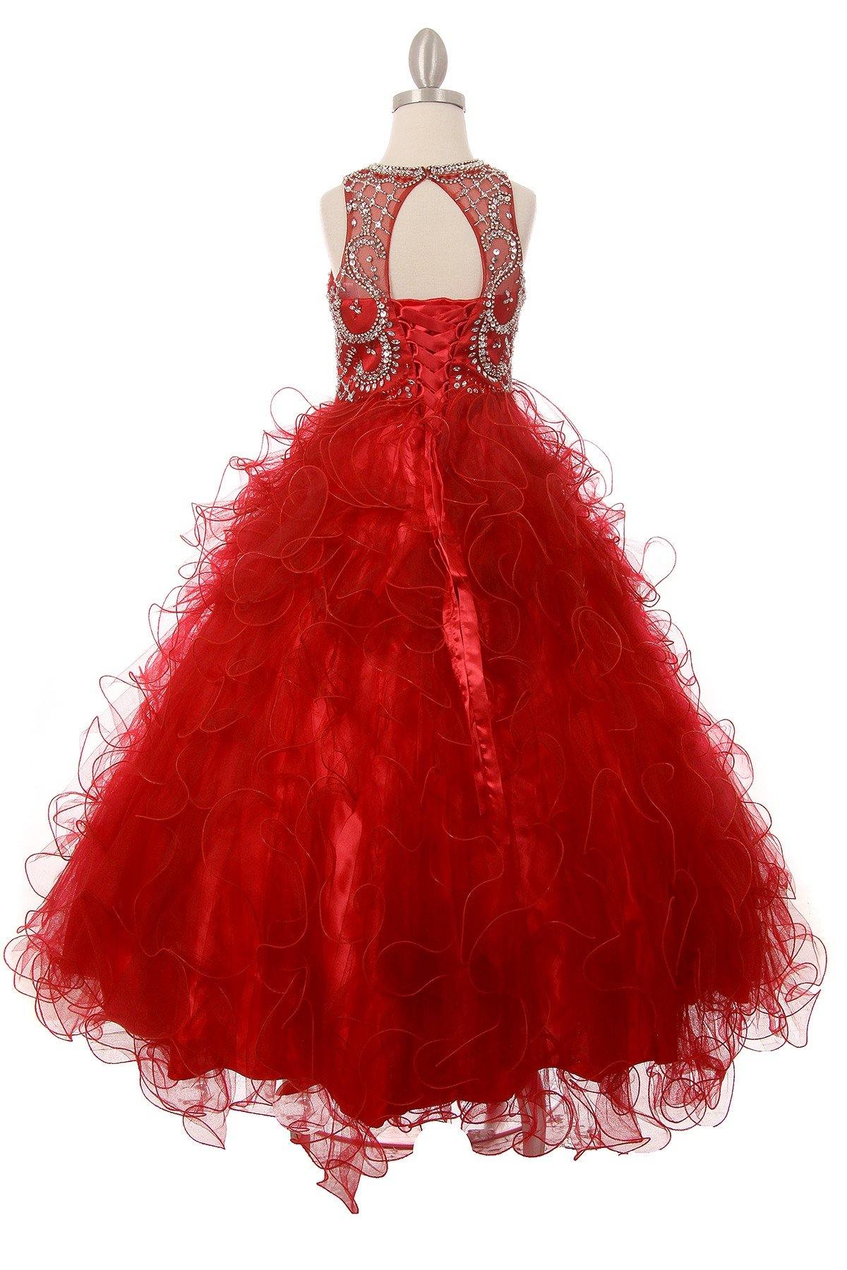 Long Flower Girl Dress Beaded Layered Organza Gown - The Dress Outlet Cinderella Couture