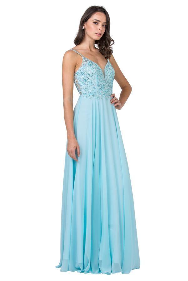 Long Formal Beaded Appliques Evening Prom Dress - The Dress Outlet