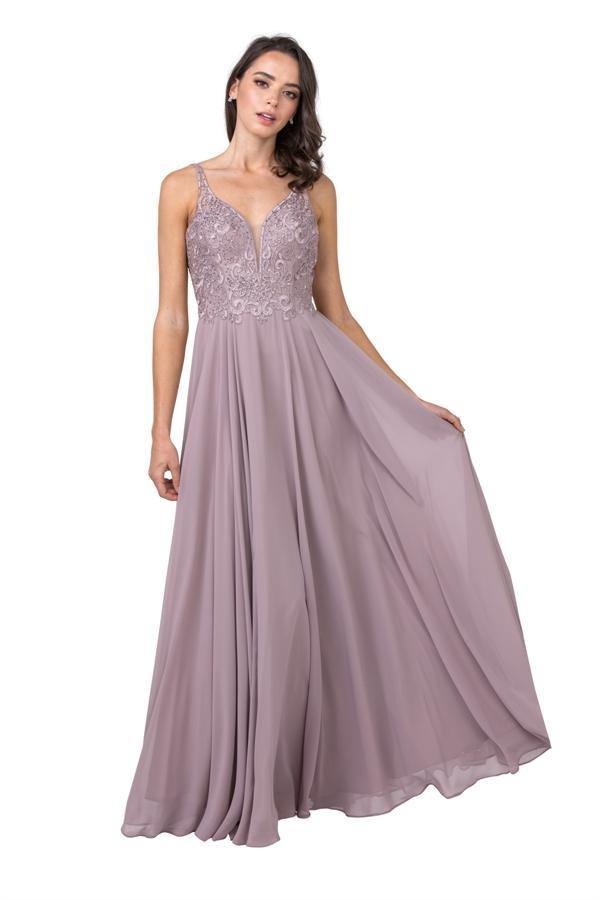 Long Formal Beaded Appliques Evening Prom Dress - The Dress Outlet