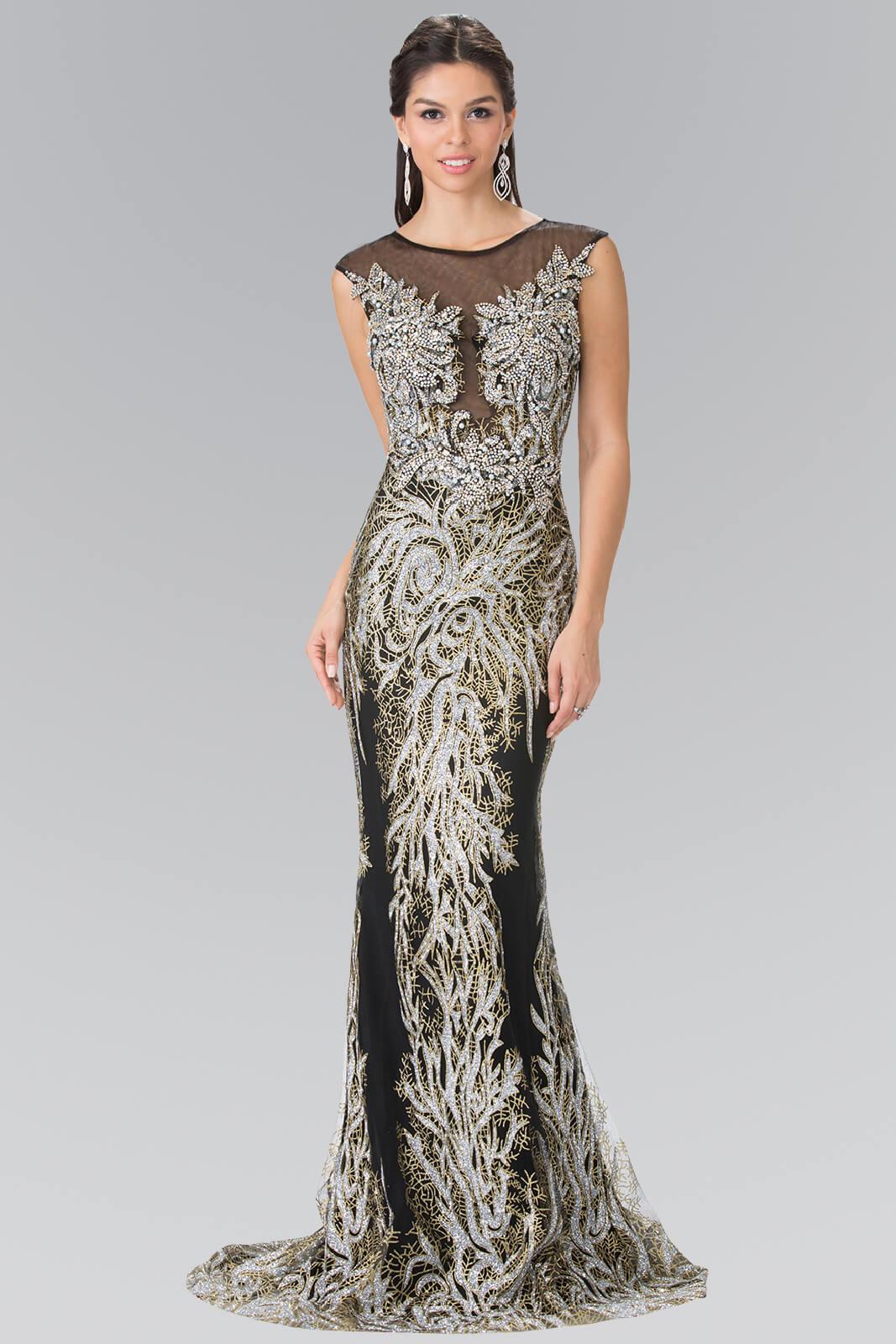 Long Formal Beaded Bodice Evening Prom Dress - The Dress Outlet Elizabeth K