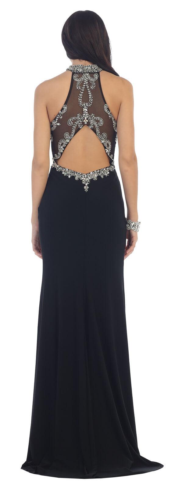 Long Formal Beaded Halter Evening Prom Long Dress - The Dress Outlet May Queen