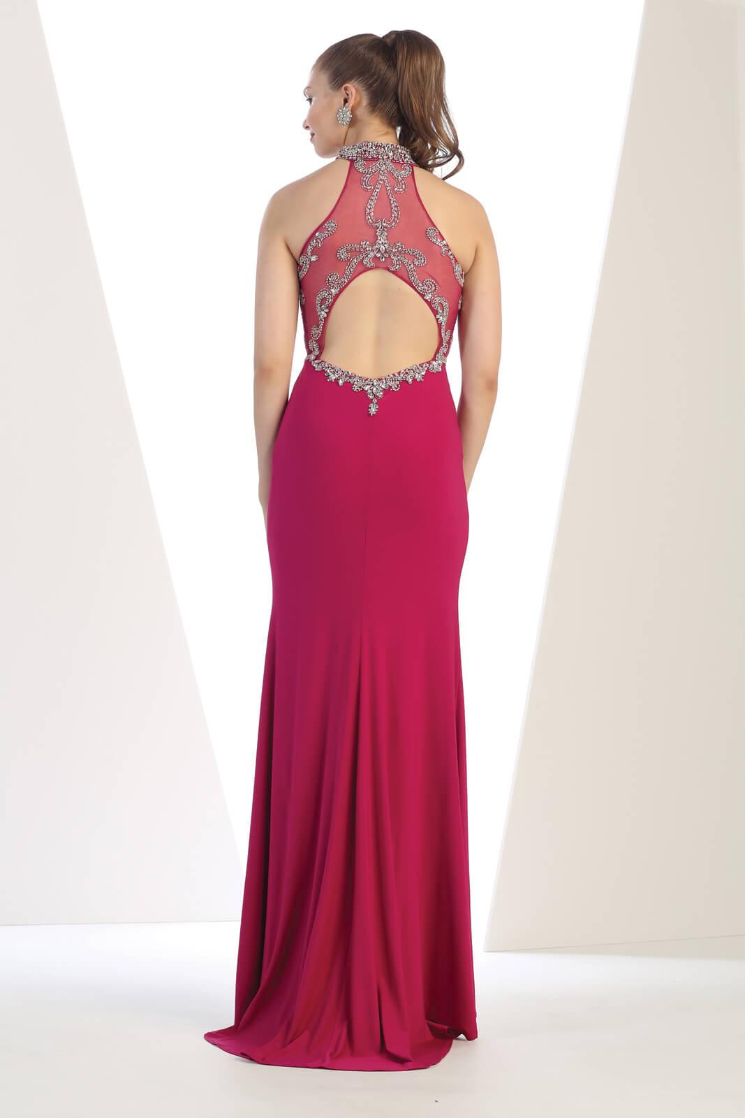 Long Formal Beaded Halter Evening Prom Long Dress - The Dress Outlet May Queen
