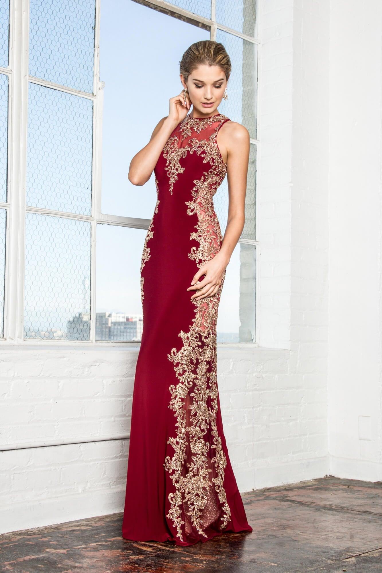 Red Long Formal Fitted Prom Dress Evening Gown