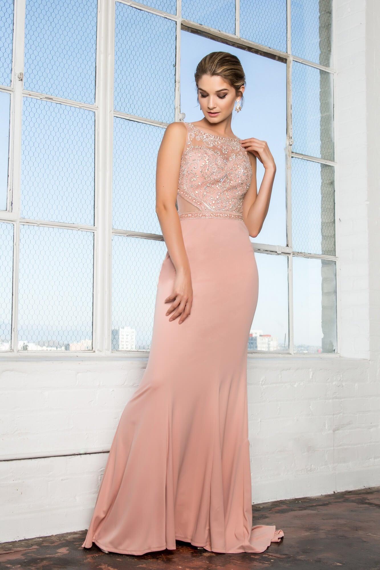 Long Formal Beaded Sleeveless Evening Gown - The Dress Outlet Elizabeth K
