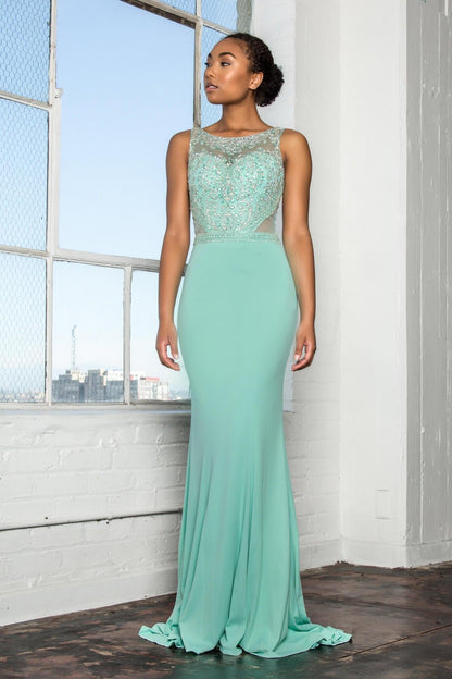 Long Formal Beaded Sleeveless Evening Gown - The Dress Outlet Elizabeth K