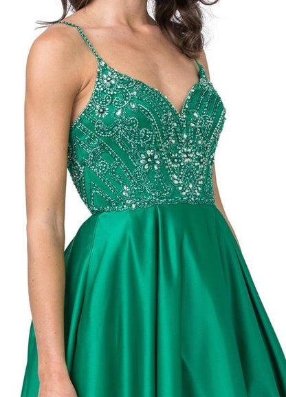 Long Formal Beaded Spaghetti Strap Prom Ball Gown - The Dress Outlet