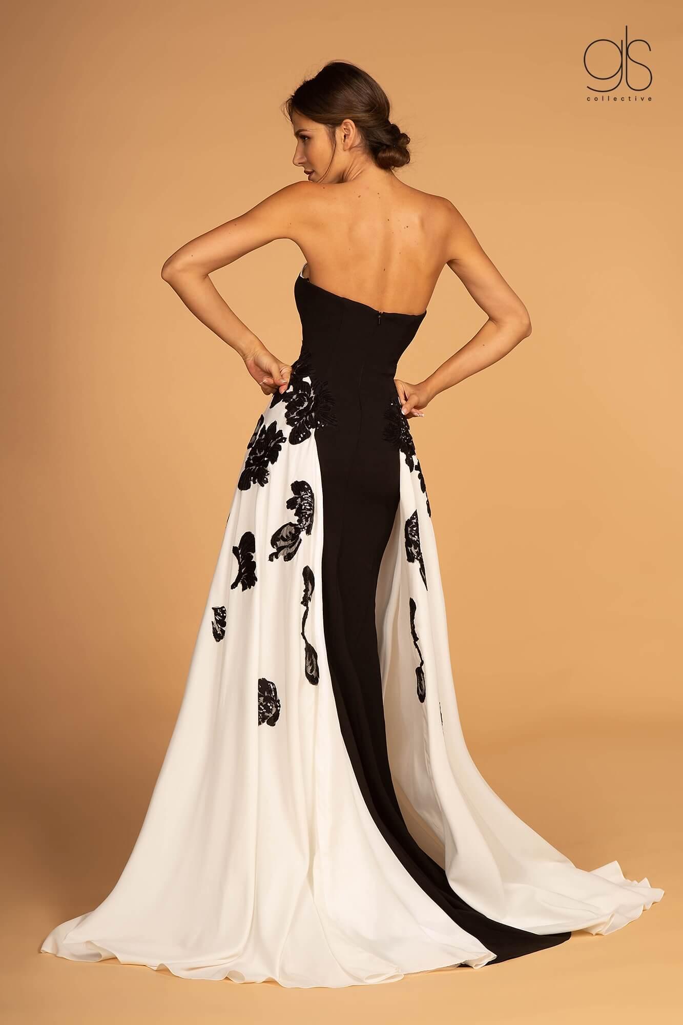 Black/White Long Strapless Sweetheart Prom Dress