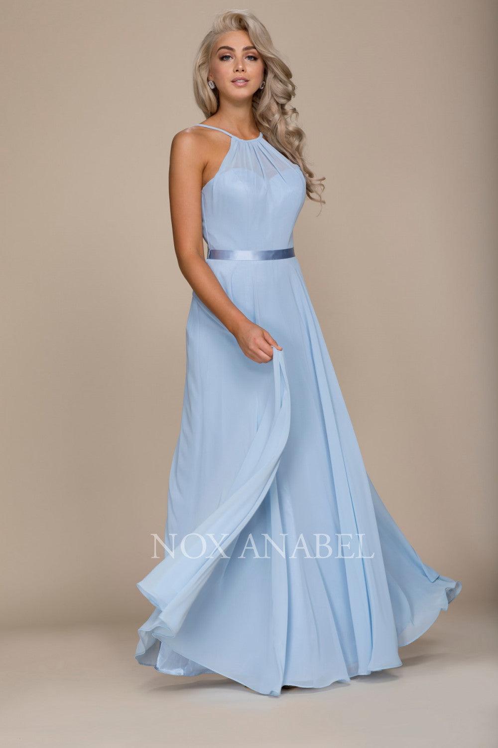 Long Formal Bridesmaid Prom Dress Ice Blue