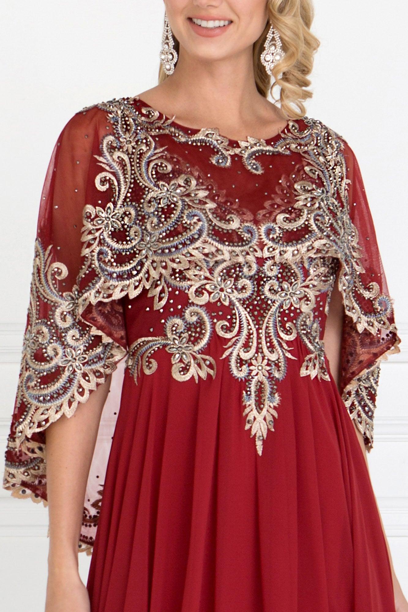Long Formal Cape Sleeves Dress